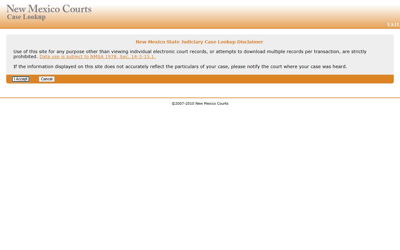 New Mexico Courts Case Lookup search interface for electronic court records