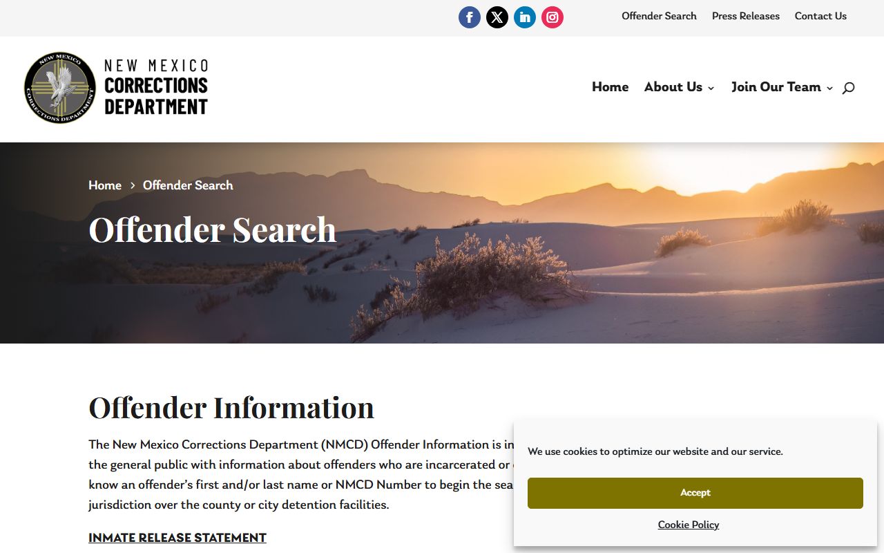 Torrance County inmate population state prison search through NMCD