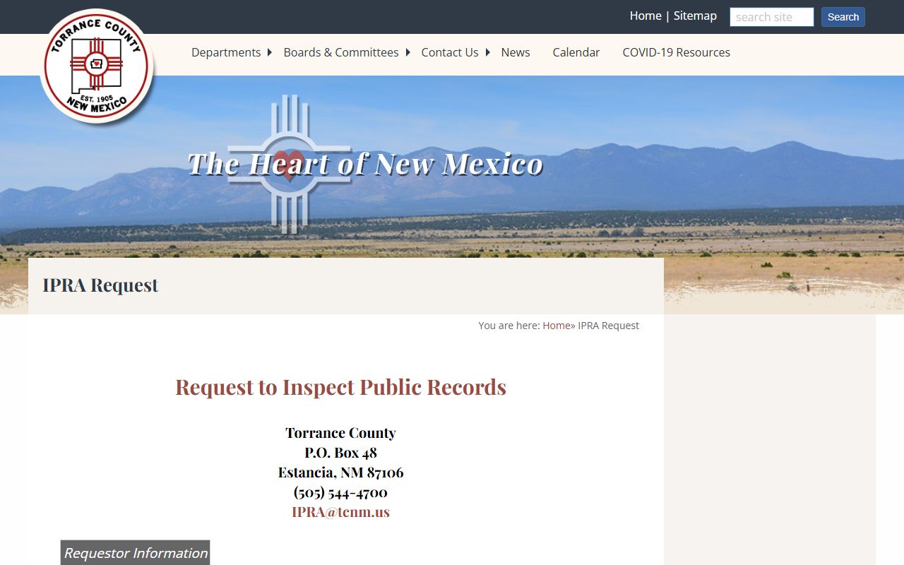 Torrance County IPRA request page for public records requests