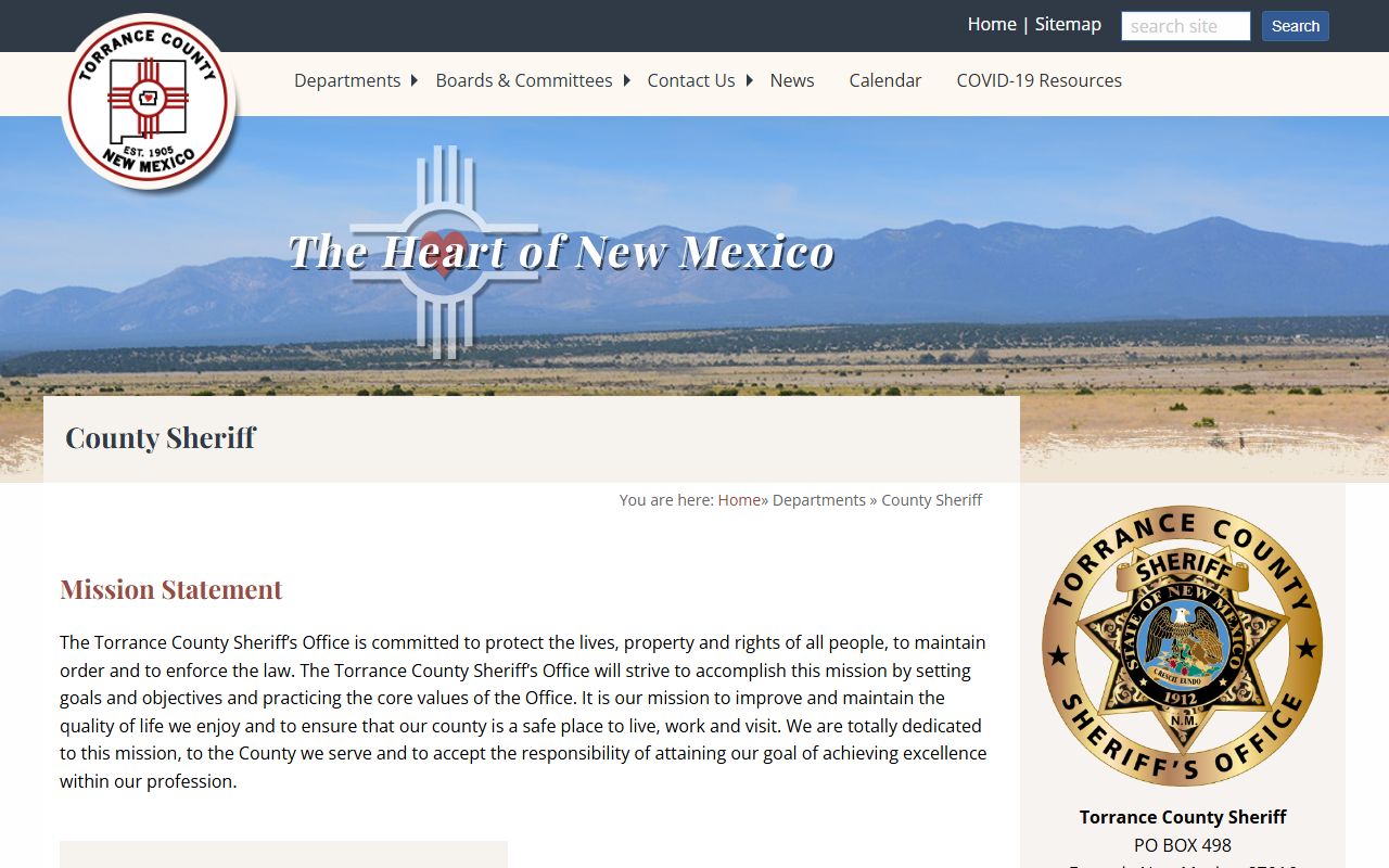 Torrance County sheriff page for inmate records contact information
